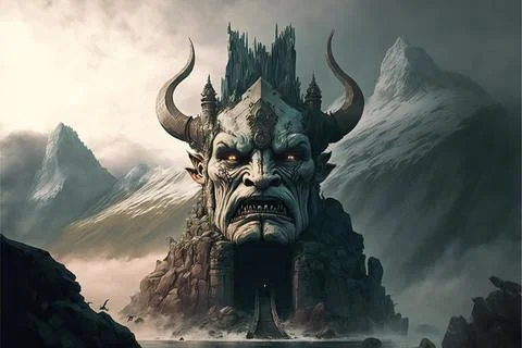 A Large Monument To A Deity In The Mountains Stock Illustration