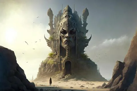 A Large Monument To A Deity On A Peninsula Stock Illustration