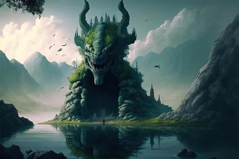 A Large Monument To A Deity In The Underground Stock Illustration