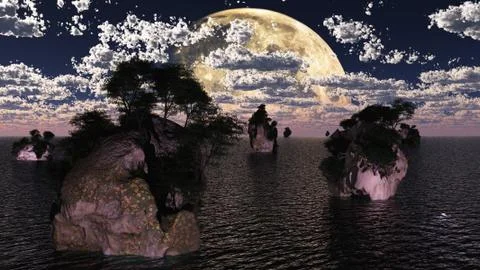 Large moon and islets Stock Illustration