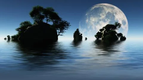 Large moon and islets Stock Illustration