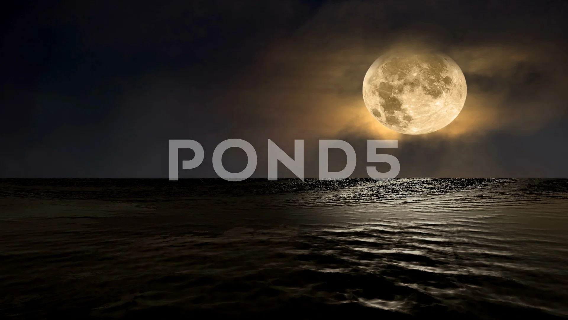 Large Moon Over Ocean At Night Stock Video Pond5
