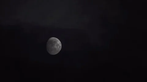 Large Moon In The Sky With Clouds At Night. Well Visible Surface Of The Big Moon Stock Footage 88328217