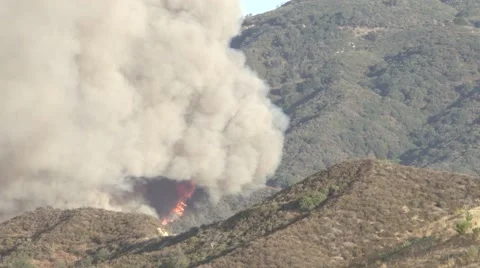 Large mountain fire with embedded vortex (tornado) (Sand Fire) Stock Footage 65751964