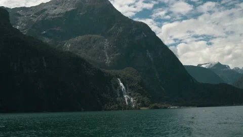 Large Mountain Island Waterfall Stock Footage 140611012