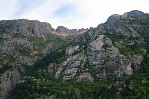 Large mountain range on alpine landscape background with peaks Photos