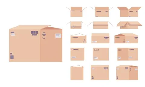 Large moving cardboard box set with fragile signs Stock Illustration