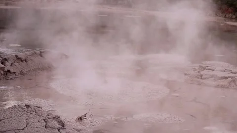 Large Mud Pool Bubbling Stock Footage 146047755