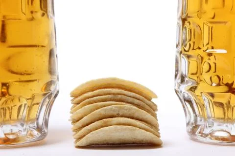 Large mug of light beer on a white background Stock Photos