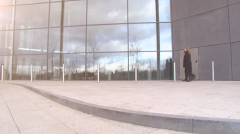 Large multi ethnic business group arrive at a large contemporary office building Stock Footage 32719035