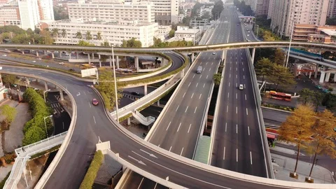 Large multi-level traffic intersection with the movement of cars. Stock Footage 102561974