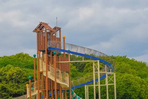 Large multi-purpose playground equipment at Umi no Mori Park Stock Photos