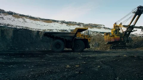 Large multi-ton truck with coal Stock Footage 83518778