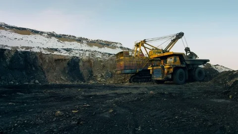 Large multi-ton truck with coal Stock Footage 83519983