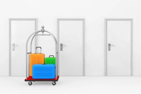 Large Multicolour Polycarbonate Suitcases in Silver Luxury Hotel Luggage Trol Illustrazione stock