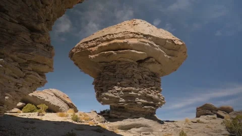 Large mushroom-shaped rock in the desert of Sur Lipez, Bolivia Stock Footage 237524911