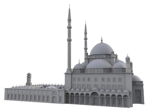 A large Muslim mosque, a three-dimensional raster illustration with contour l Illustrazione stock