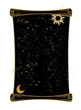 Large mystical scroll with sun and moon. Astrological heavenly card for text Stock Illustration
