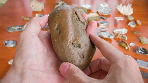 The large natural copper ingot in the hands of a man Video stock 119201509