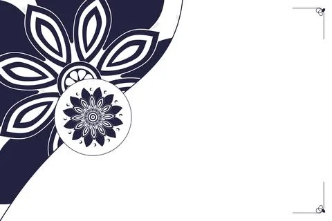 A large navy mandala and overlapping circular floral medallion form a corne.. 스톡 일러스트