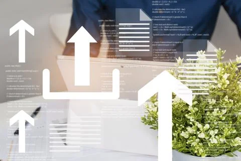 Large network data management and transmission technology, sending work fil.. Stock Photos