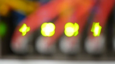 Large network hub and connected red internet cables Stock Footage 88408891