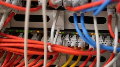 Large network switch with connected internet cables Stock Footage 88408911