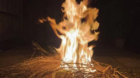 Large Night Bonfire Flames | Outdoor Fire at Night Static Shot Stock-Footage 277986643