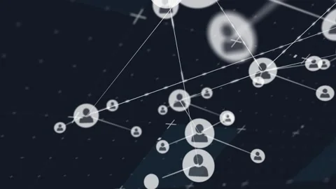 Large node entering from right nodes spawning and linking, light trails racing Stock Footage 328657011