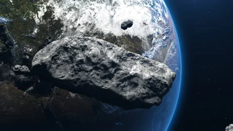 A large number of asteroids fly in outer space toward planet earth. the conce Video stock 170863171