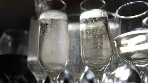 A large number of Bacals with sparkling wine. the concept of the holiday was  Video stock 170864383