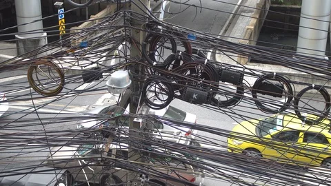 Large number of electrical wires above street Video stock 91705320