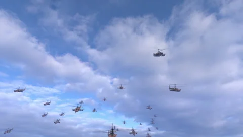 A large number of helicopters flying against the blue sky. the concept of mil Stock-Footage 170915445