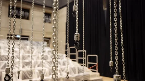 Large Number of Hooks Hanging in Chains Stock Footage 262111750