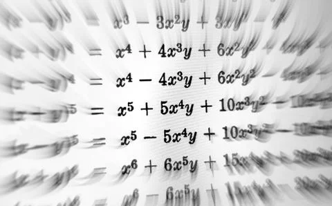 Large number of mathematical formulas focus zoom on a white background Stock Illustration