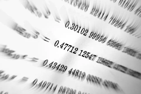 Large number of mathematical formulas focus zoom on a white background Stock Illustration