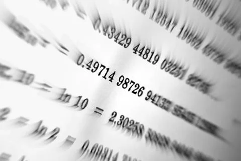 Large number of mathematical formulas focus zoom on a white background Stock Illustration