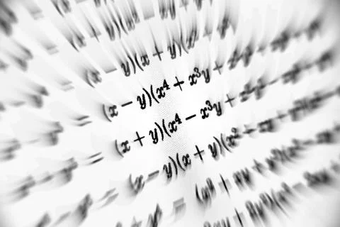 Large number of mathematical formulas focus zoom on a white background イラスト素材