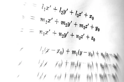 Large number of mathematical formulas focus zoom on a white background Stock Illustration