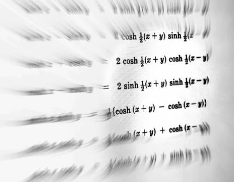 Large number of mathematical formulas focus zoom on a white background Stock Illustration