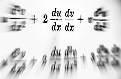 Large number of mathematical formulas focus zoom on a white background Stock Illustration