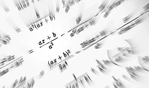 Large number of mathematical formulas focus zoom on a white background Stock Illustration
