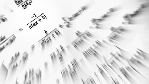 Large number of mathematical formulas focus zoom on a white background Stock Illustration