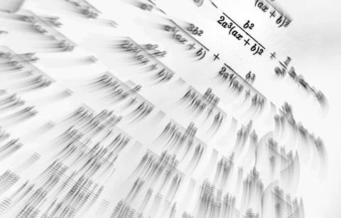 Large number of mathematical formulas focus zoom on a white background Stock Illustration