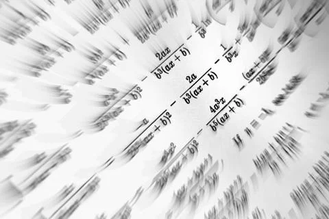 Large number of mathematical formulas focus zoom on a white background Stock Illustration