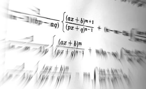 Large number of mathematical formulas focus zoom on a white background Illustrazione stock