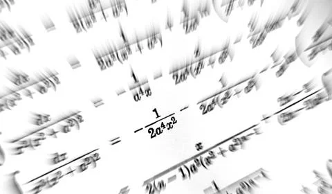 Large number of mathematical formulas focus zoom on a white background Stock Illustration