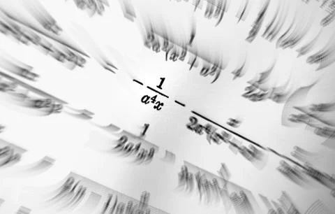 Large number of mathematical formulas focus zoom on a white background Stock Illustration