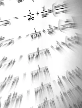 Large number of mathematical formulas focus zoom on a white background Stock Illustration