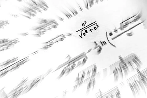 Large number of mathematical formulas focus zoom on a white background Stock Illustration
